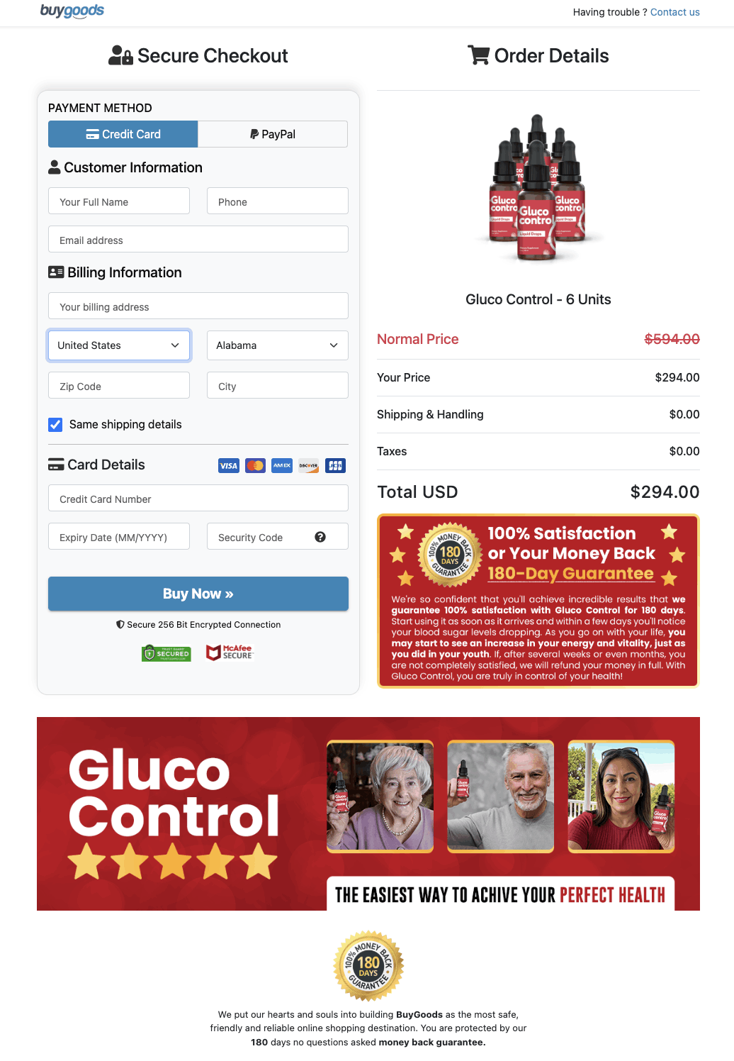 Gluco Control Secured Order Page